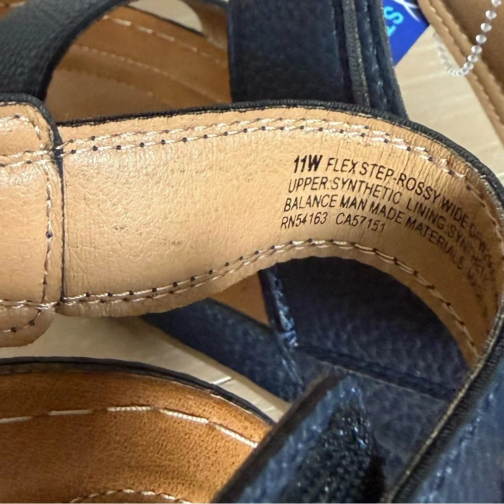 Flex Step|Navy Blue Sandals with Tan Accents,double strap faux leather•••NWT,11 - Picture 13 of 13